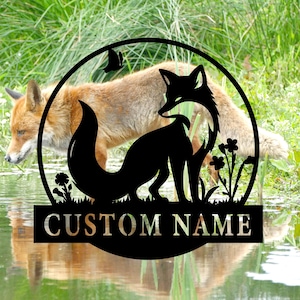 Custom Floral Fox Metal Wall Art,Personalized Fox Name Metal Sign,Fox Metal Wall Decor,Ranch Sign,Fox Lover Gift,Farmer Gift,8-24 Inch