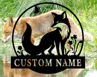 Custom Floral Fox Metal Wall Art,Personalized Fox Name Metal Sign,Fox Metal Wall Decor,Ranch Sign,Fox Lover Gift,Farmer Gift,8-24 Inch