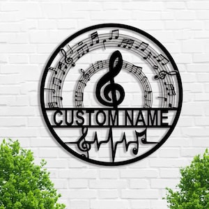 Custom Music Notes Metal Sign, Music Metal Wall Art, Music Notes Metal Wall Decor, Music Gift, Custom Music Name Signs, 8-24 Inches