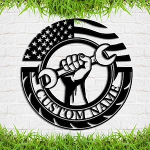 Personalisiertes US-Schild, Werkstattschild, Werkstattschild, Werkstattschild, Werkstattschild, Autowerkstattschild, Geschenk für Autoliebhaber, 20-24 cm