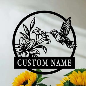 Personalized Hummingbird With Flower Metal Sign,Flower Beds Decor,Garden Decor,Bird Yard Art,Housewarming Gift,Bird Lover Gift,8-24 Inch