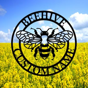 Personalized Bee Metal Sign,Custom Bee Hive Metal Wall Art,Bee Apiary Decor,Garden Sign,Honey Bee Farm Decor,Bee Keeper Gift,8-24 Inch