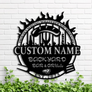Personalized Metal BBQ Sausage Name Sign, Backyard Garden Name Sign,Grill Decor,Pub Lovers Gift,Anniversary Gift,Gift For Dad,8-24 inch