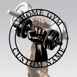 Custom Metal Dumbbell Gym Name Sign, Weightlifting Workout Room Wall Art, Personalized Home Gym Sign, Custom Gym Decor, 8-24inch