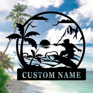 Custom Wave Surf Metal Sign,Personalized Surf Metal Wall Art,Beach House Wall Art,Pool Sign,Beach House Decor,Backyard Oasis Sign,8-24 inch