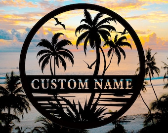 Custom Beach Metal Sign, Beach House Wall Art,Personalized Beach House SignPool Sign,Beach House Decor,Backyard Oasis Sign,8-24 inch