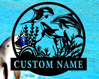 Custom Three Dolphins Name Metal Wall Art,Personalized Dolphin Metal Sign,Home Decor,Beach House Decor,Housewarming Gift,8-24 inch