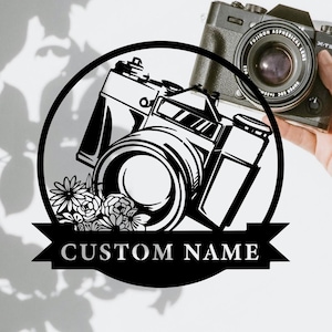 Custom Camera With Flower Metal Sign,Personalized Camera Metal Wall Art,Photography Studio Decor,Photographer Gift,8-24 inch