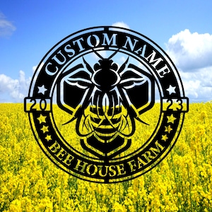 Custom Bee Metal Sign,Personalized Rustic Bee Metal Wall Art,Farmhouse or Garden Decor,Beekeeper Gift,Beehive Decor,8-24 Inch