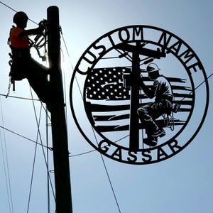 Personalized US Lineman Name Metal Sign,Custom Lineman Metal Wall Art,Electrical Worker Sign,Electric Company Sign,Lineman Gift,8-24 Inch