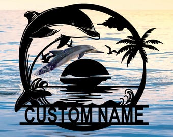 Personalized Dolphin Metal Sign,Custom Dolphin Name Metal Wall Art,Home Decor,Beach House Decor,Housewarming Gift,8-24 inch