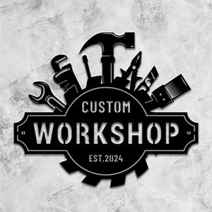 Custom Workshop Metal Wall Sign,Personalized Garage Metal Wall Art Decor,Papa&#39;s Work Metal Hanging,Father&#39;s Day Birthday Gift,8-24 inch