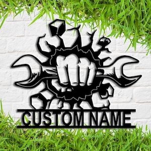 Benutzerdefinierte Garage Workshop Metallschild, personalisierte Garagenwerkzeuge Metallwandkunst, Metallwanddekor für Garagenliebhaber, Housewarminggeschenk, 8-24 Zoll