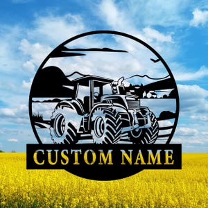 Custom Tractor With Cloud Metal Wall Art,Personalized Tractor Name Sign,Tractor Decor,Farmhouse Decor,Barn Sign,Gift for Farmers,8-24 Inch