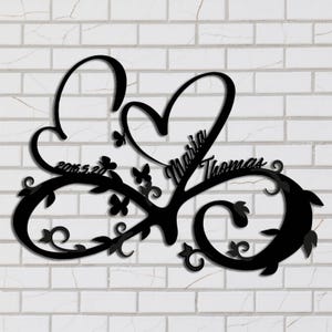 Personalized Infinity Heart Metal Sign – Custom Names and Date - Love Sign – Metal Wall Art – Wedding Gift for Couple – Heart Wall Hanging