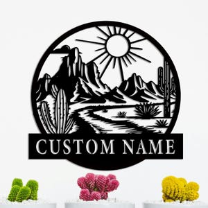 Cactus Desert Mountain Metal Wall Art,Personalized Name Sign Home Decor,Desert Theme Gift,Custom Wall Decor for Home or Office,8-24 inch