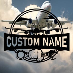 Personalized Plane Name Metal Sign,Custom Aircraft Metal Wall Hanging,Pilot Name Sign,Home Decor, Kids Room Decor,Plane Lover Gift,8-24 inch