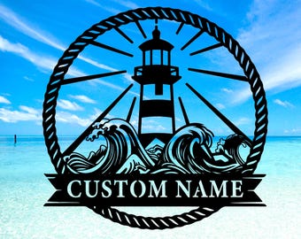 Personalized Lighthouse Metal Wall Art,Custom Lighthouse Metal Sign,Outdoor Beach House Decor,Coastal Beach Sign,Housewarming Gift,8-24 Inch