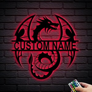 Personalized Dragon Metal Sign With LED Light,Custom Dragon Metal Wall Art,Mythologic Decor,Room Decor,Dragon Lover Gift,8-24 inch