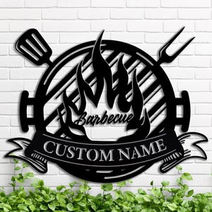 Personalized Grilling Flame Fork Metal Sign With Led Light,Custom BBQ Metal Wall Sign,BBQ Decor,Gift for Dad,BBQ Lover Gift,8-24 inch