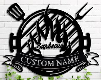 Personalized Grilling Flame Fork Metal Sign With Led Light,Custom BBQ Metal Wall Sign,BBQ Decor,Gift for Dad,BBQ Lover Gift,8-24 inch