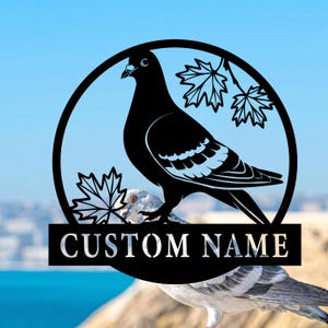 Personalisierte Taube mit Ahornblätter Metallschild, individuelle Taube Vogel Wanddekoration, Vogel Zeichen, Wohnkultur, Vogel Liebhaber Geschenk, 8-24 Zoll