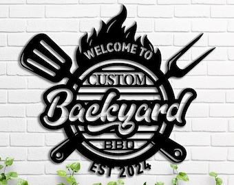 Personalized BBQ Metal Name Sign, Custom BBQ Grill Metal Wall Art, Grill Chill Decor, Father&#39;s BBQ, Smoker And Grilling Gift, 8-24 inch