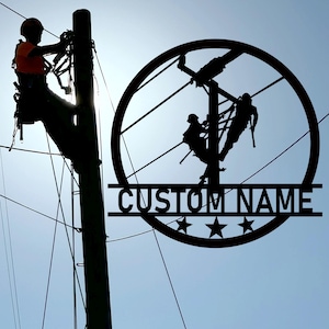 Custom Lineman Metal Wall Hanging,Personalized Lineman Name Metal Sign,Electrical Worker Sign,Electrical Decor,Lineman Gift,8-24 Inch