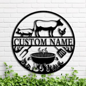 Personalized  Barbecue Farm Animals Metal Wall Sign, Custom Grill Metal Sign,Large BBQ Sign,Yard Wall Art Decor,BBQ Lover Gift,8-24 inch