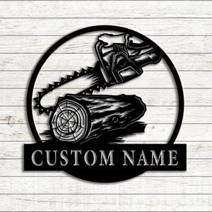 Custom Chainsaw Wood Metal Wall Art,Personalized Chainsaw Name Sign,Custom Sawing Wood Board Decor, Woodworker GIft,8-24 Inch