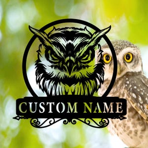 Personalized  Owl Metal Sign,Custom Owl Metal Wall Art,Owl Wall Decor,Outdoor Decor,Nature Wall Hangings,Owl Decor, Owl Lover Gift,8-24 inch