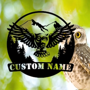 Personalisierte Eule Metall Wandkunst, Benutzerdefinierte Eule Metallschild, Eule Wanddekor, Outdoor Decor, Garten Decor, Eule Decor, Vogel-Liebhaber-Geschenk, 8-24 Zoll