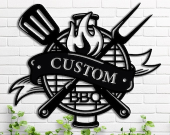 Custom Grill Fork Flame Metal Sign,Personalized Backyard BBQ Metal Sign,Kitchen Decor,Smokehouse Sign,Patio Decor,Dad&#39;s Gift,8-24 inch