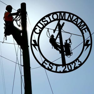 Custom Lineman lightning Metal Name Sign,Business Name Sign,Electrical Worker Sign,Electric Company Sign,Lineman Gift,8-24 Inch