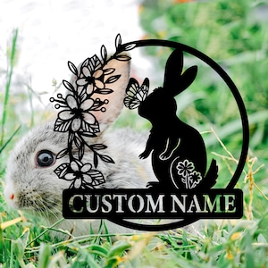 Custom Wreath Rabbit Metal Wall Art,Personalized Rabbit Metal Name Sign,Bunny Wall Decor,Yard Decor, Farmhouse Decor,Bunny Gift,8-24 Inch
