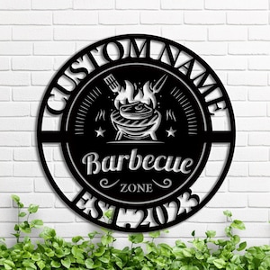 Personalized BBQ Flame Metal Sign,Custom Barbeque Metal Wall Art,Smokehouse Metal Sign,Yard Decor,BBQ Grill Sign,BBQ Lover Gift,8-24 inch