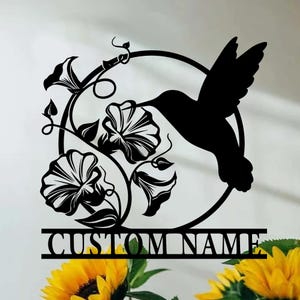 Custom Hummingbird Garden Metal Sign,Personalized Hummingbird Flower Name Wall Art,Home Decor,Bird Yard Art,Housewarming Gift,8-24 Inch