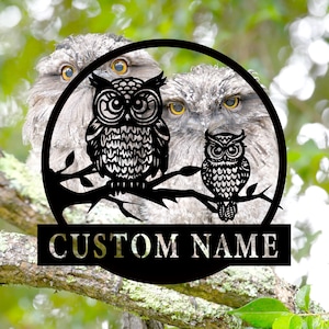 Benutzerdefinierte zwei Eulen auf dem Ast Metallschild, personalisierte Eule Metall Wandkunst, Outdoor Decor, Garten Decor, Eule Decor, Vogel-Liebhaber-Geschenk, 8-24 Zoll