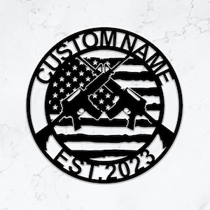 Personalisierte gekreuzte Gewehre Metall Wandbehang, kundenspezifische Metall gekreuzte Gewehre Metall Namensschild, Gewehre Enthusiast Geschenk, 8-24 Zoll