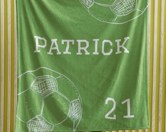 Personalized Soccer Throw Blanket, Custom Name & Number, Plush Blanket