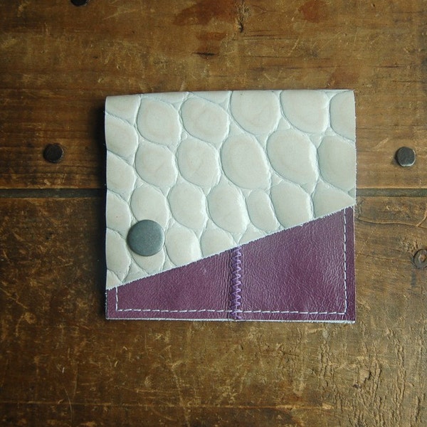 purple and croc repurposed leather snap wallet