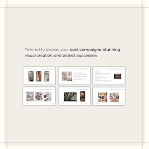 Puede incluir: Un dise&ntilde;o de presentaci&oacute;n con seis secciones, cada una mostrando diferentes tipos de contenido. Las secciones incluyen "Reels & TikTok", "Visuales y Leyendas", "Campa&ntilde;as de &Eacute;xito", "Campa&ntilde;as Favoritas", "Videos de YouTube" y "Feed de Instagram". El texto "Dise&ntilde;ado para mostrar tus campa&ntilde;as pasadas, una creaci&oacute;n visual impresionante y &eacute;xitos de proyectos" est&aacute; en la parte superior.