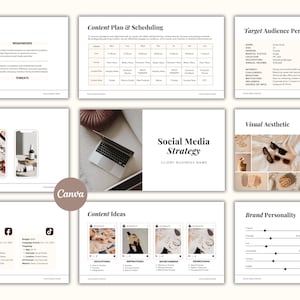 Social Media Strategy Template, Brand Strategy, Client Strategy Presentation, Content Marketing Proposal, Social Media Manager Templates