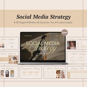 Social Media Strategy Template, Client Strategy Presentation, Content Marketing Proposal, Social Media Manager Editable Canva Templates