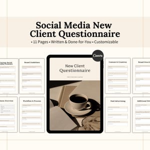 Social Media Onboarding Questionnaire, New Client Onboarding Kit Questions, Client Questionnaire Intake Form, Social Media Manager Templates