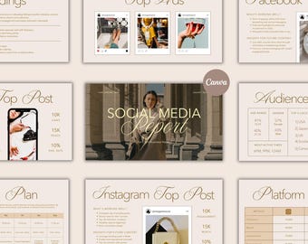 Report sui social media: dashboard mensile di analisi delle prestazioni (modello Canva, download digitale)