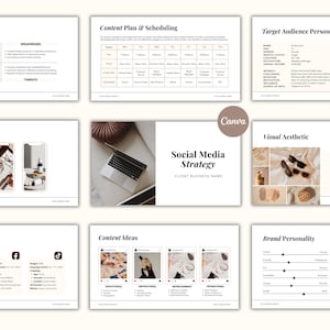 Modelo de estratégia de mídia social: proposta de marketing de marca para o cliente em design Canva (download digital)