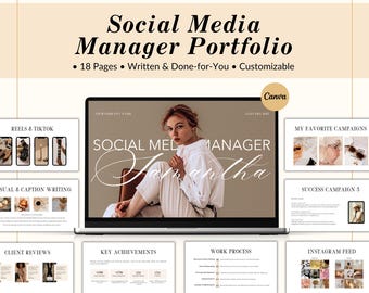 Plantilla de portafolio de administrador de redes sociales, portafolio de redes sociales, plantillas de administrador de redes sociales, portafolio digital de administración de redes sociales