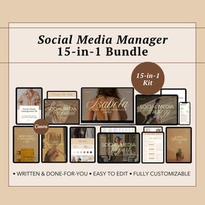 Social Media Manager Starter Kit, 15in1 Luxury Social Media Manager Bundle, Elegant Social Media Manager Templates, Social Media Management