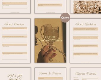 Cuestionario de incorporación de redes sociales: Formulario de admisión de nuevos clientes. Plantilla editable de Canva (descarga digital).